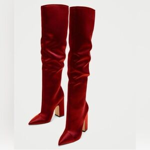 Zara Red Knee-High Boots